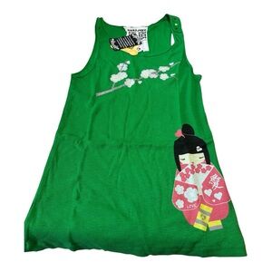 Green Sleeveless Top with Graphic Design